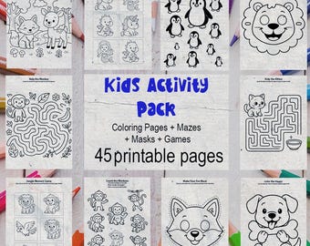 Kids Activity Pack: Printable Coloring Pages, Mazes, Masks & Games (Digital Download)