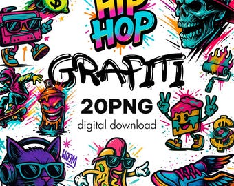Graffiti Clipart Pack: 20 Urban Street Art PNG Graphics (Digital Download