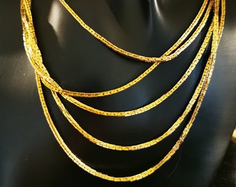 Vintage 40s Gold Tone Ball Chain Multi Strand Waterfall Necklace