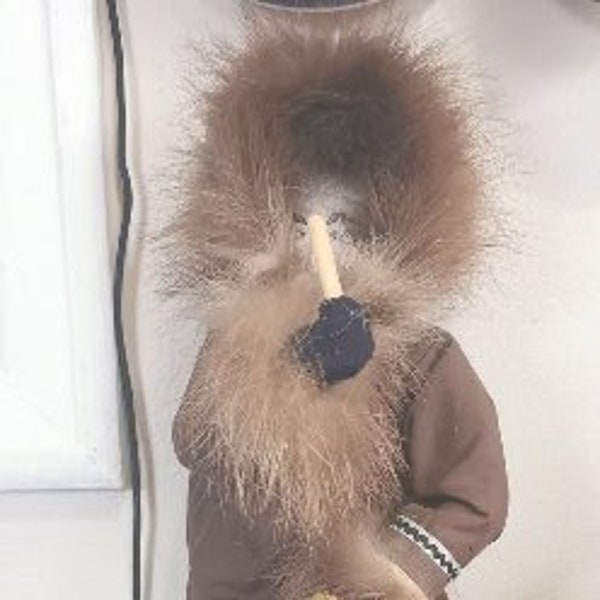 RARE Handmade Inuit Doll, Traditional Skin Drum Figure, Collectible Art Toy,Museum Quality