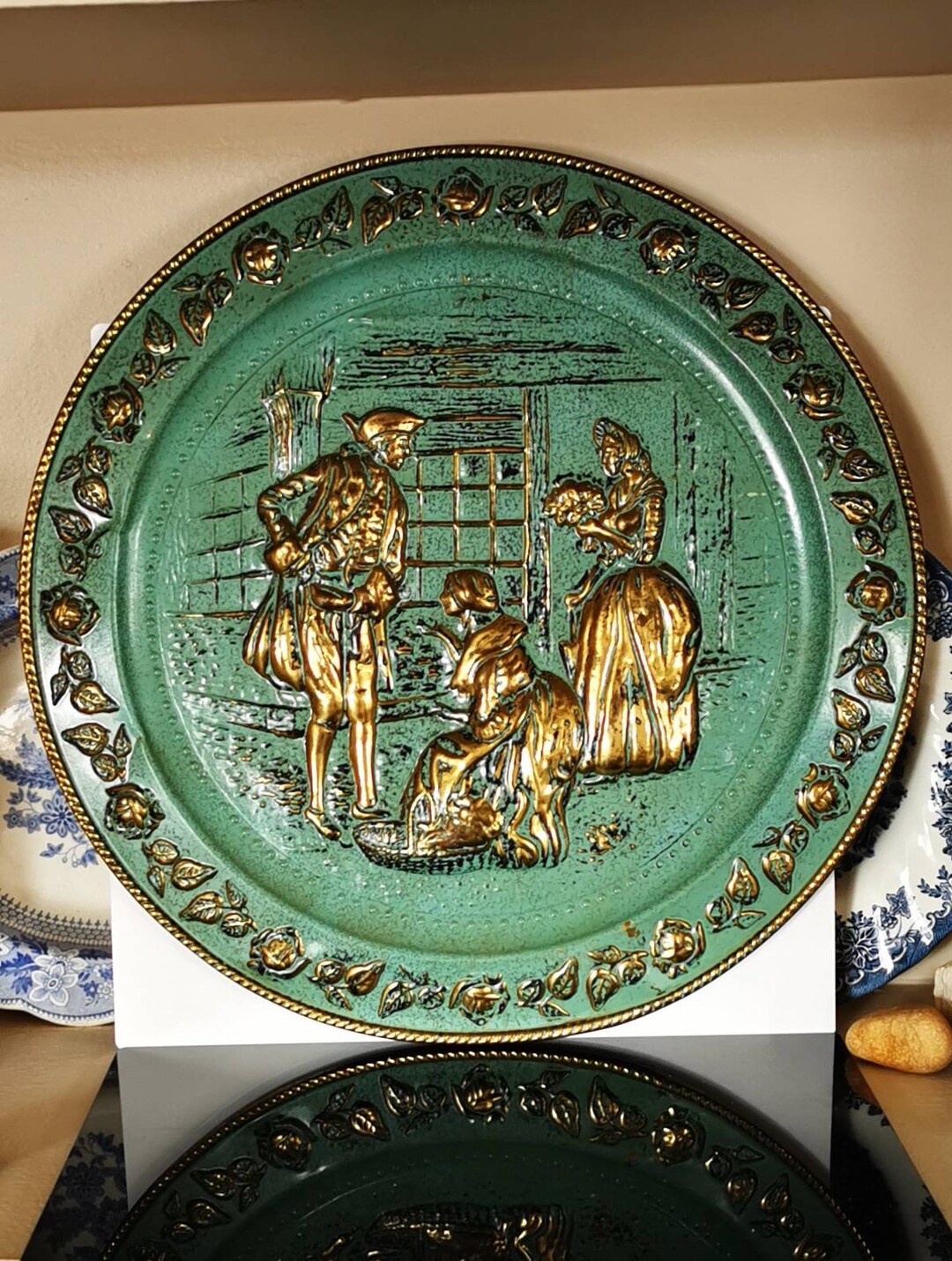 Embossed Brass Wall Plate, Vintage Turquoise Wall Hanging Etsy