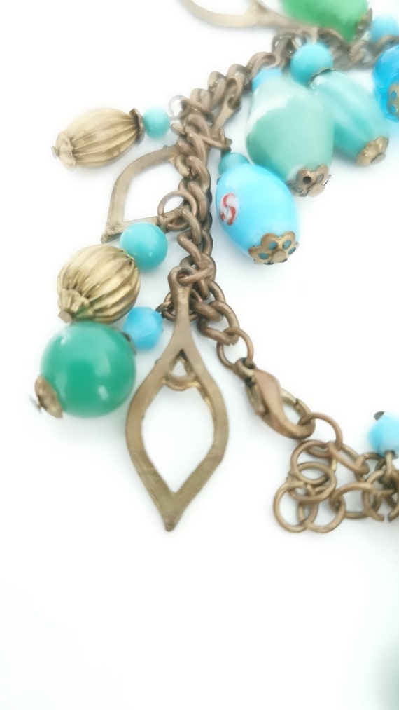 Turquoise & Green Murano Glass Beads Bracelet, Vi… - image 5