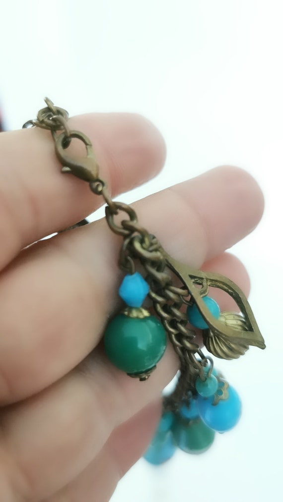 Turquoise & Green Murano Glass Beads Bracelet, Vi… - image 4