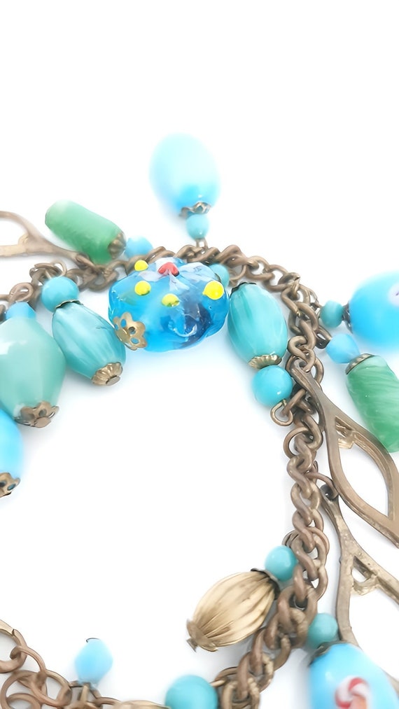 Turquoise & Green Murano Glass Beads Bracelet, Vi… - image 2