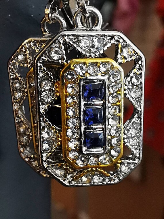 Gorgeous Rectangular Cubic Zirconia & Sapphire Dr… - image 5