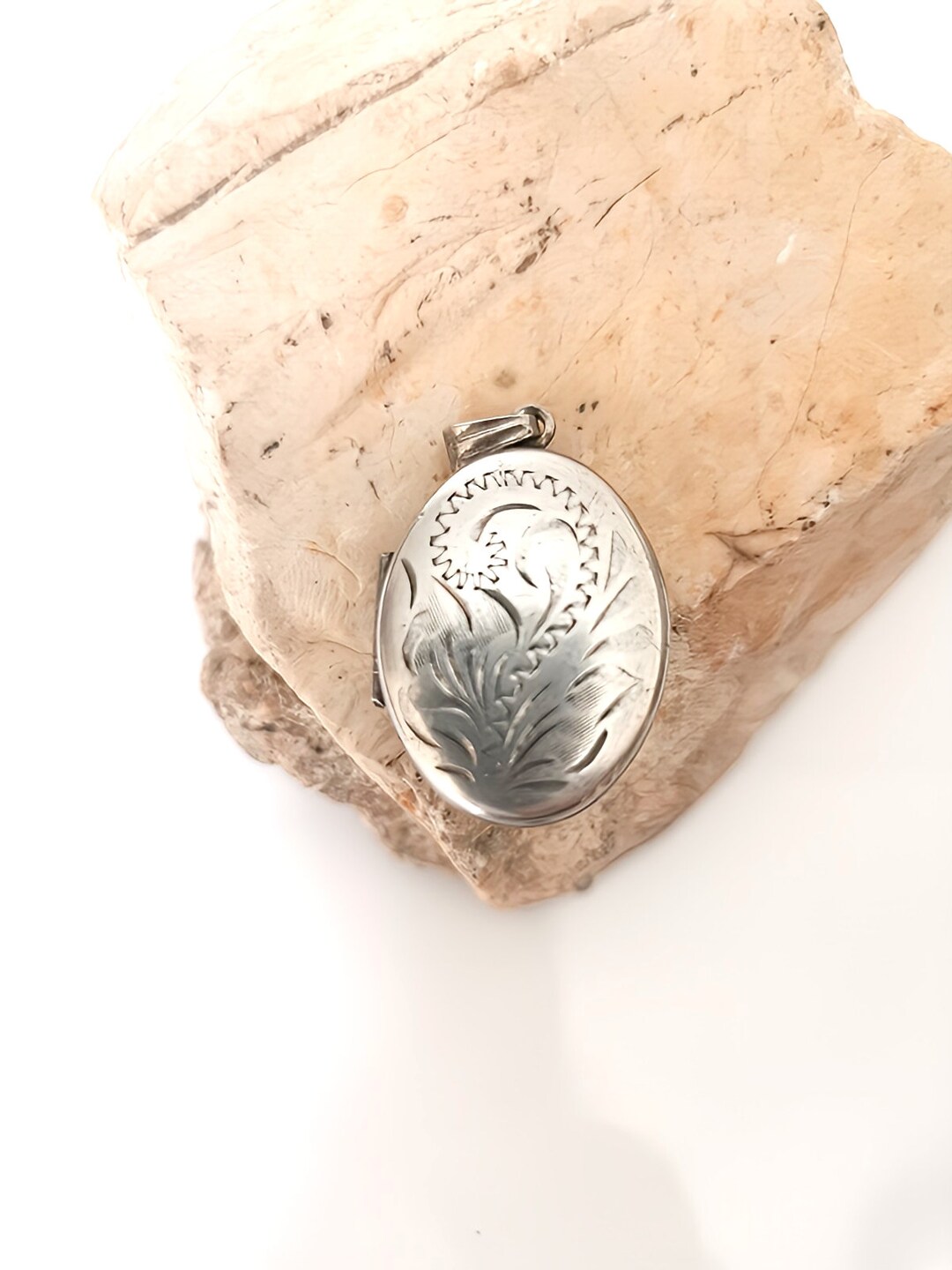 Sterling Silver Floral Locket Necklace, Vintage Oval Pendant, Women's