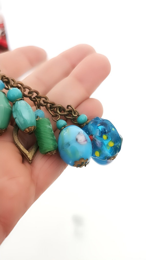 Turquoise & Green Murano Glass Beads Bracelet, Vi… - image 3