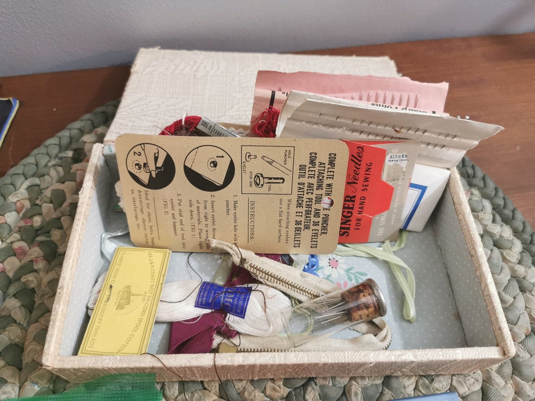 Old Fabric Sewing Box Vintage Design Sewing Notions Etsy