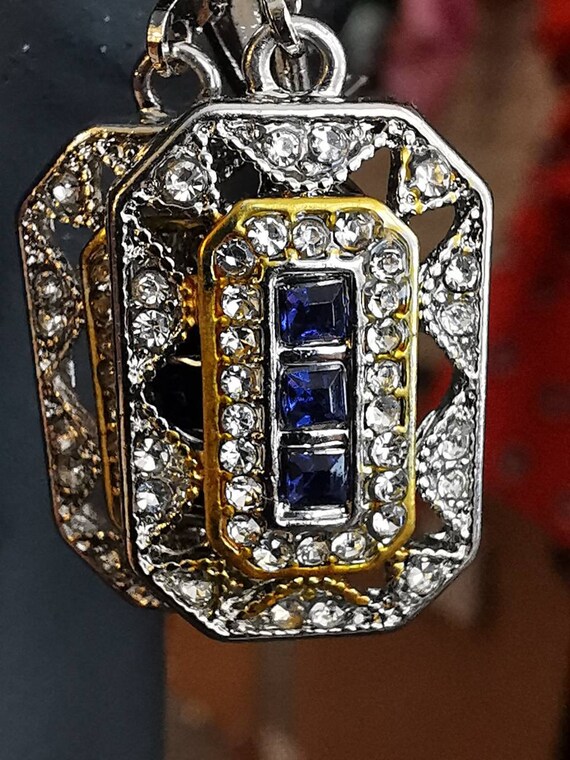 Gorgeous Rectangular Cubic Zirconia & Sapphire Dr… - image 6