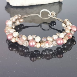 Pink Pearl Sterling Silver Bracelet, Handcrafted Feminine Jewelry Gift