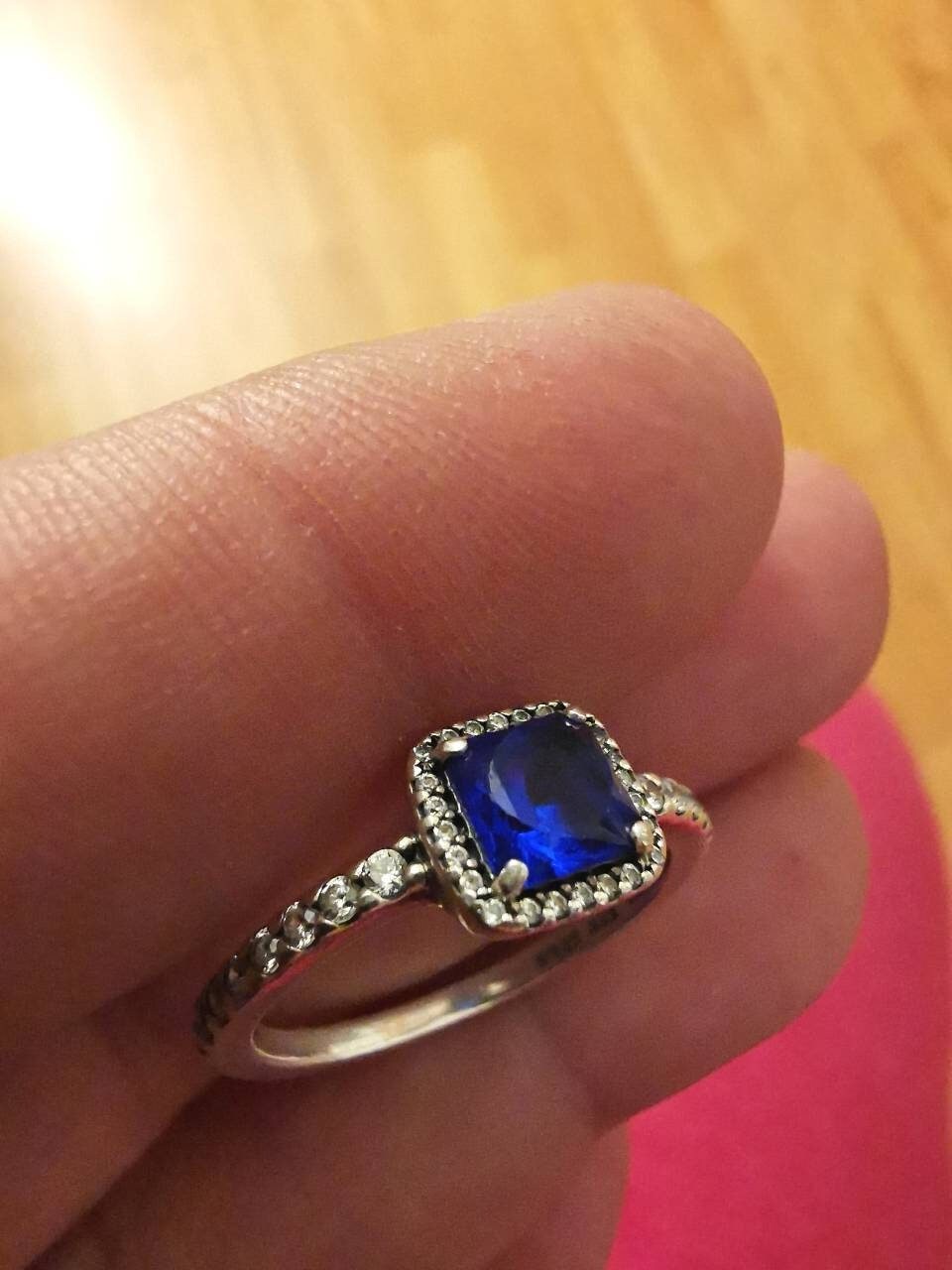 Pandora Sterling Silver Ring Blue Sapphire CZ Women s Statement