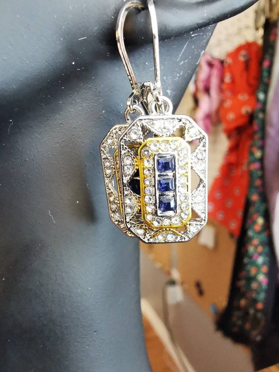 Gorgeous Rectangular Cubic Zirconia & Sapphire Dr… - image 1