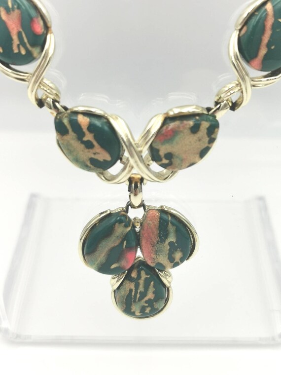 Retro Coro Lucite Jewelry Set, Green Marbled Neck… - image 2
