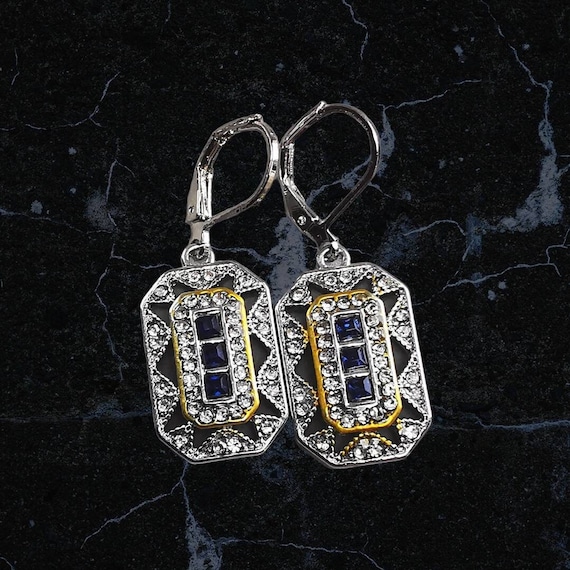 Gorgeous Rectangular Cubic Zirconia & Sapphire Dr… - image 2