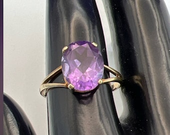 Vintage 10K Rose Gold Ring with Oval Cut Amethyst, Handcrafted Jewelry ,Gift For Her,Birthstone Jewelry,
