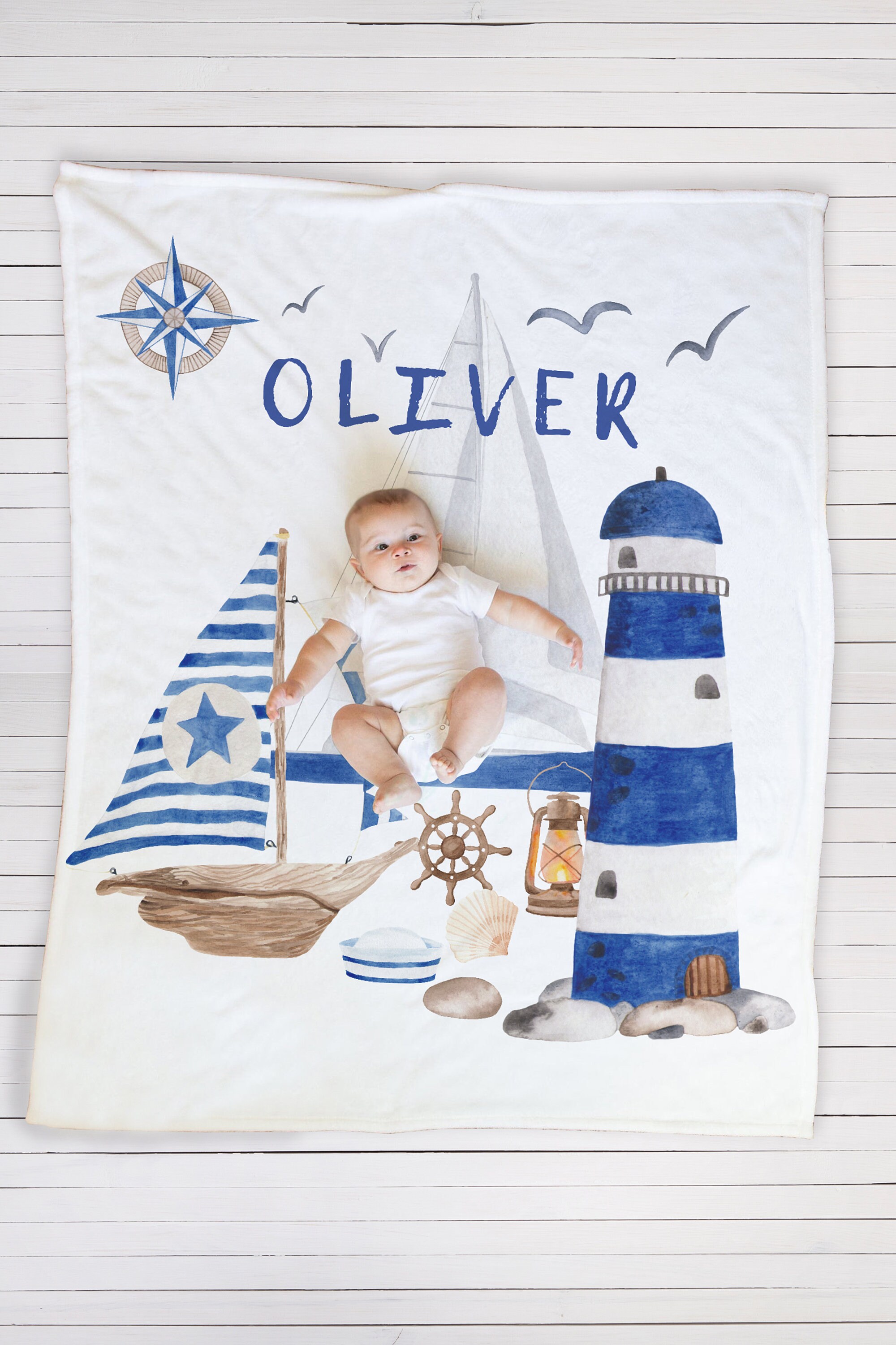 Nautical Personalized Boy Blanket Nautical Lighthouse Etsy