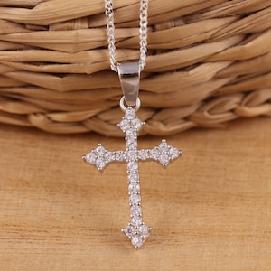 925 Sterling Silver Cubic Zirconia CZ Cross Pendant Chain Necklace Curb Chain 16-30 Inches Gift Boxed