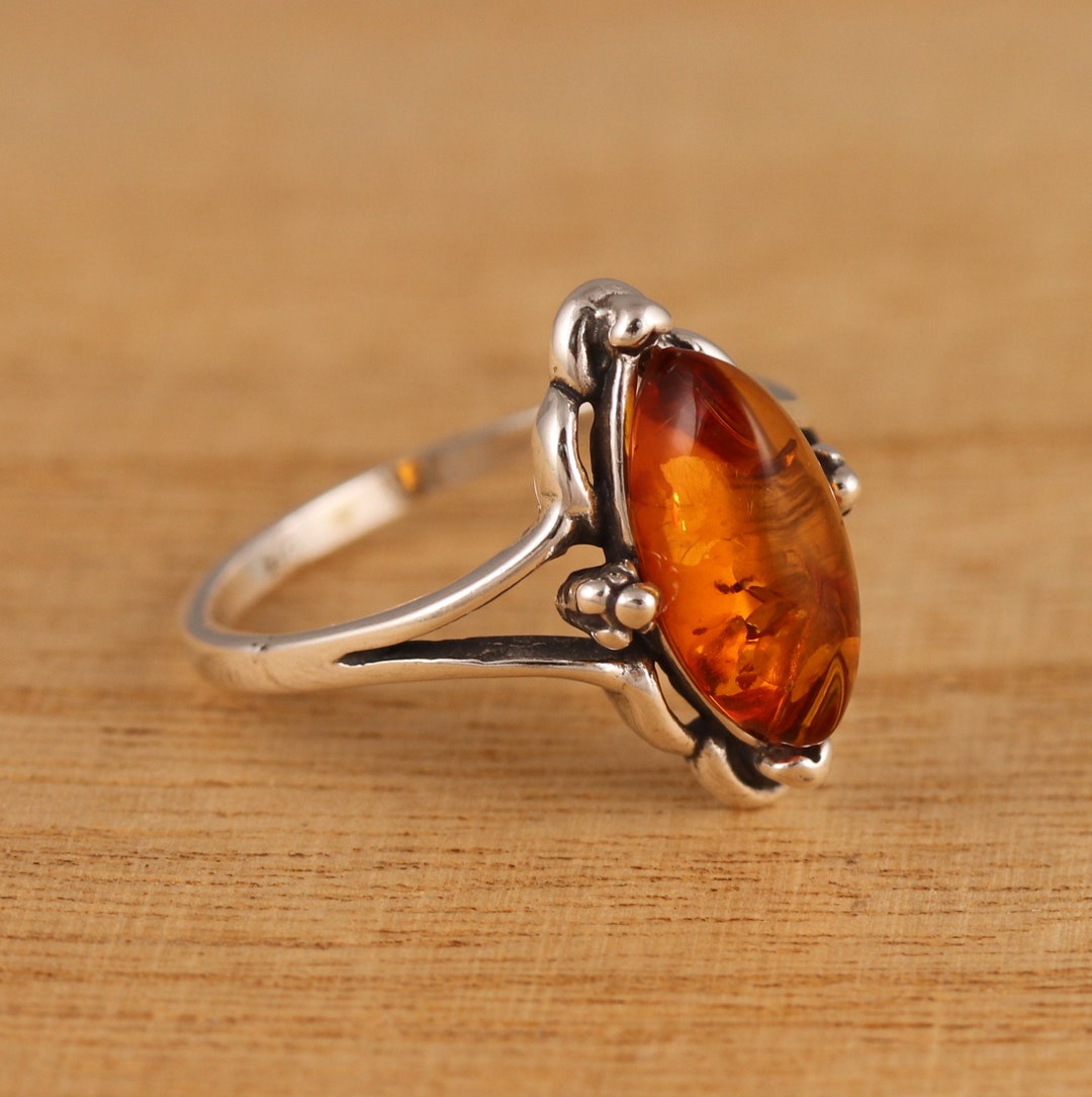 Cognac Baltic Amber 925 Sterling Silver Ring Genuine Marquise Amber Ring  Various Sizes Gift Boxed - Etsy