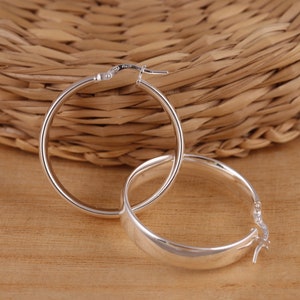 Solid 925 Sterling Silver Plain Huggie Hoop Earrings 6mm Wide x 30mm Diameter Gift Boxed