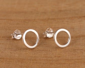 925 Sterling Silver Open Circle Geometrical Stud Earrings 9mm Diameter Gift Boxed