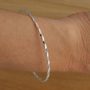 Genuine 925 Sterling Silver Twisted Stackable Slip On Bangle Bracelet 64mm Boxed