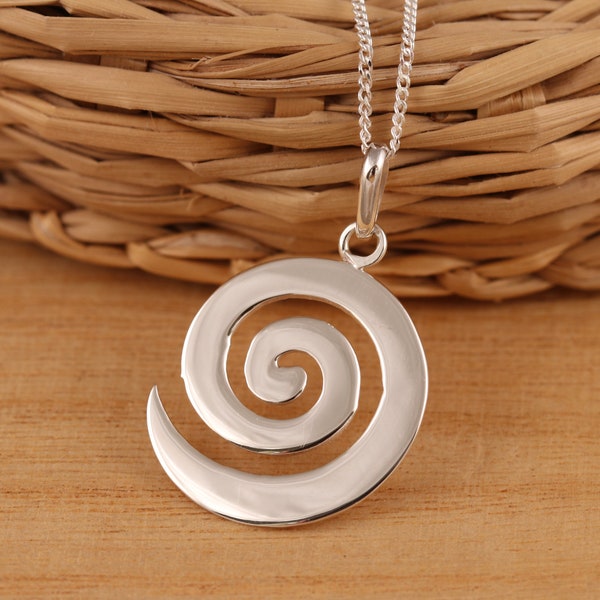 Collier avec pendentif en forme de spirale de vie en argent sterling 925 massif, chaîne gourmette de 40,6 à 76,2 cm, dans un coffret cadeau