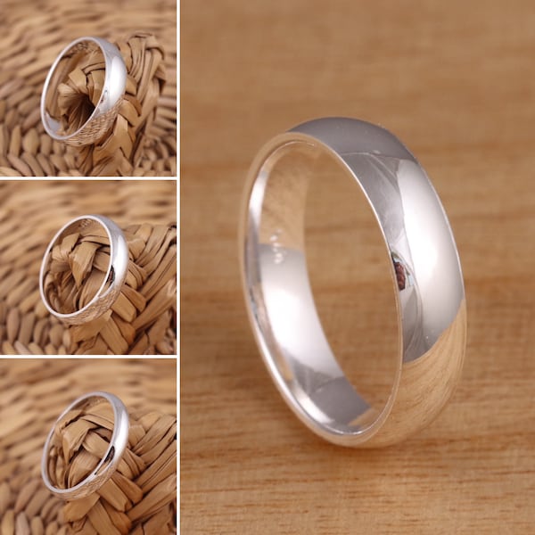 Solid 925 Sterling Silver Plain Wedding Band Ring Comfort Fit D-Shaped Thumb Ring Various Width Men's Ladies Gift Boxed