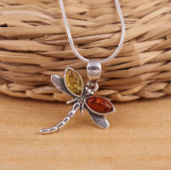 Red Branch Necklace with Baltic Amber Three Strands Wire Sterling Silver Red Branch Necklace with Baltic Amber Three Strands Wire Sterling Silver