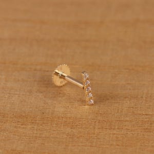 Genuine 9ct Yellow Gold CZ Bar Cartilage /Helix /Upper Ear Screw Back Single Stud Earring Gift Box - Real 9K Gold