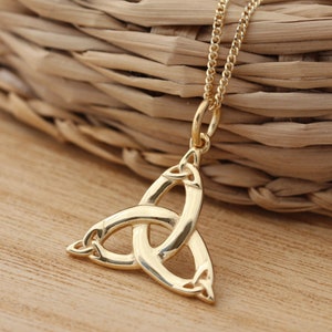 Yellow Gold Plated on Solid 925 Sterling Silver Triquetra Necklace Chain Celtic Pendant Gift Boxed