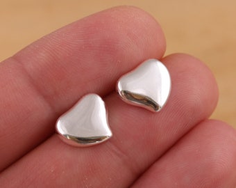 Genuine 925 Sterling Silver Puffed Heart Stud Earrings Plain Stylish Jewellery Gift Boxed