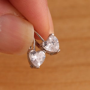 Solid 925 Sterling Silver Heart Shaped Cubic Zirconia Hoop Earrings Gift Boxed