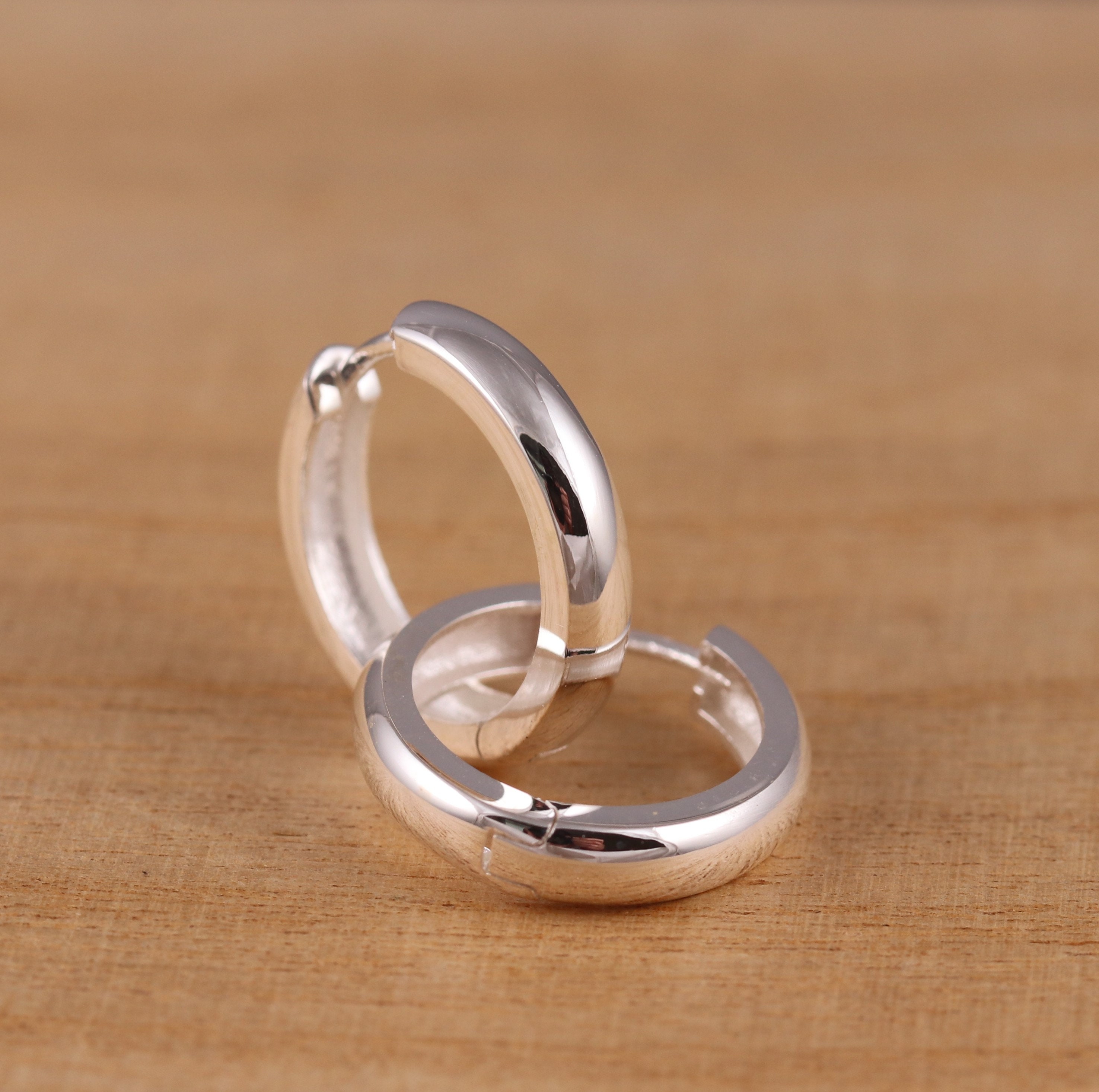 Solid 925 Sterling Silver Huggie Hoop Earrings Men's Ladies