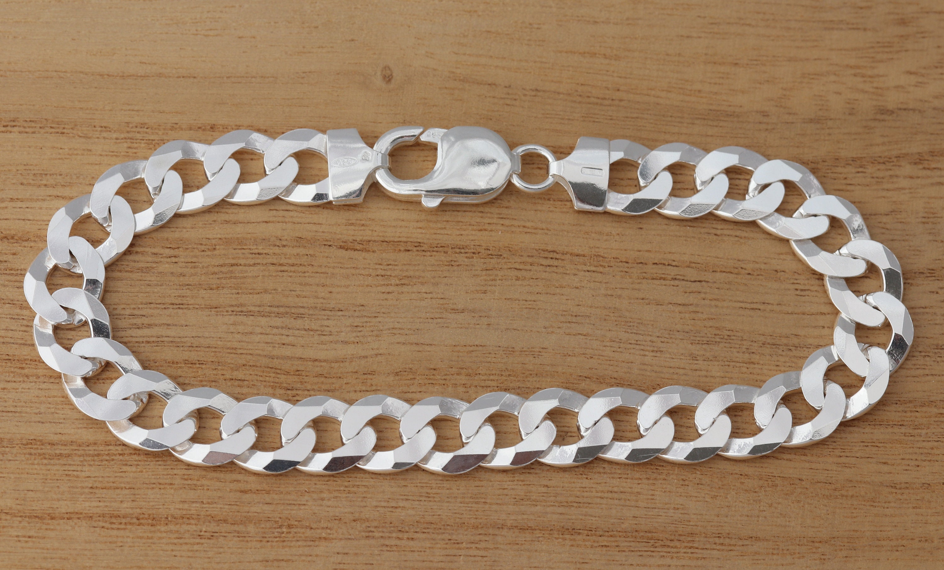 925 Sterling Silver 9mm Curb Chain Bracelet 7.5 8.0 8.5 9.0 Inches UK ...