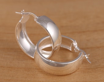 Solid 925 Sterling Silver Plain Large Huggie Hoop Earrings 25mm Diameter Gift Boxed