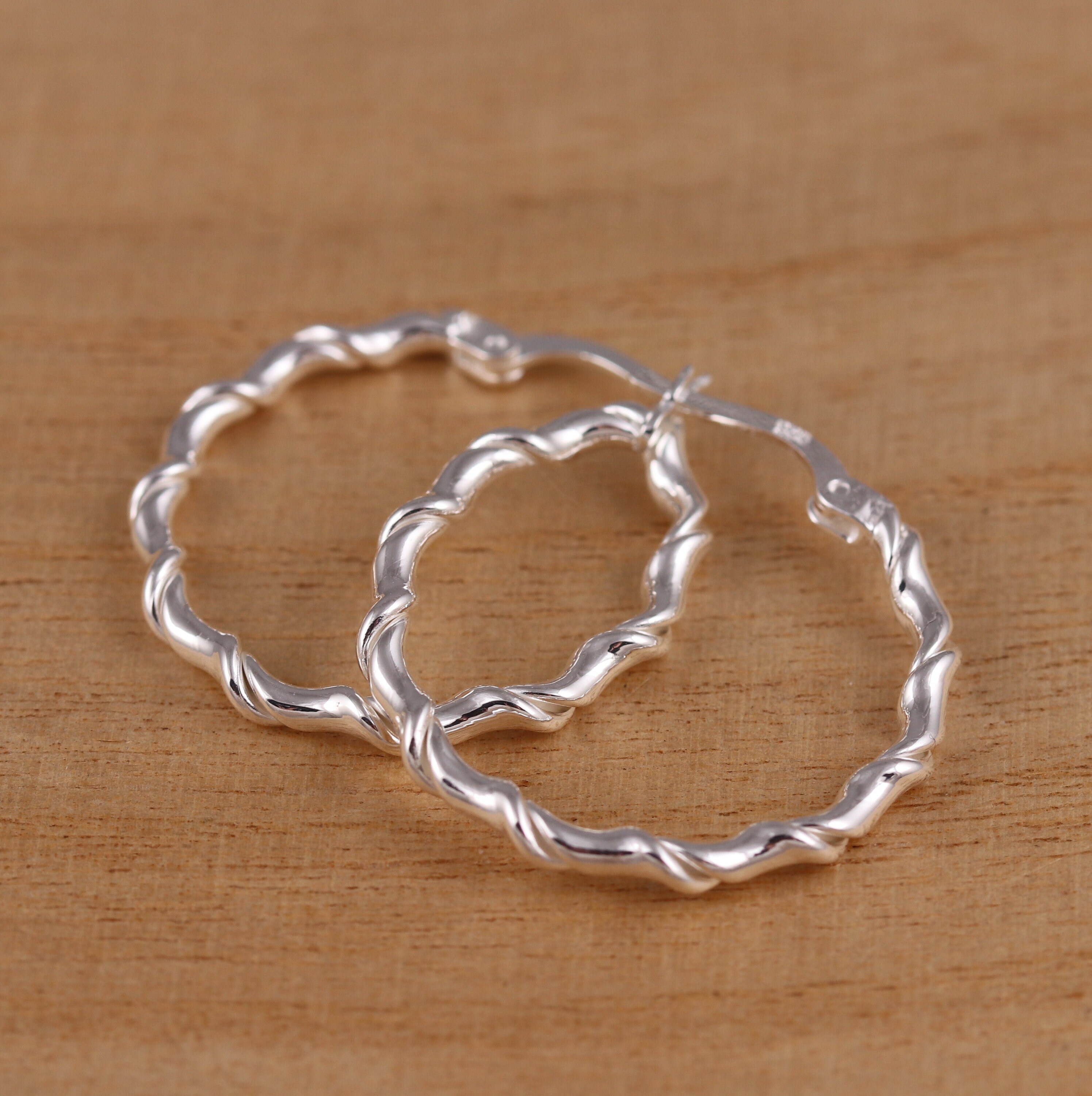 Solid 925 Sterling Silver Twisted Rope Hoop Earrings 25mm