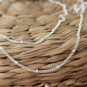 Solid 925 Sterling Silver 1.2mm Curb with Bead Balls Chain Necklace Jewellery Various Lengths