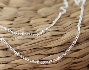 Solid 925 Sterling Silver 1.2mm Curb with Bead Balls Chain Necklace Jewellery Various Lengths