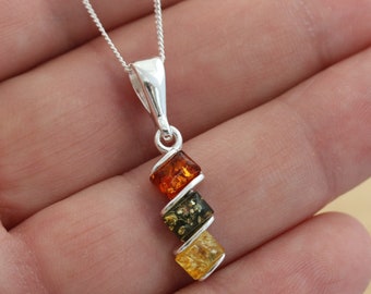 Pendentif Ambre Baltique - Feuille De Cognac - Argent Massif - Pologne