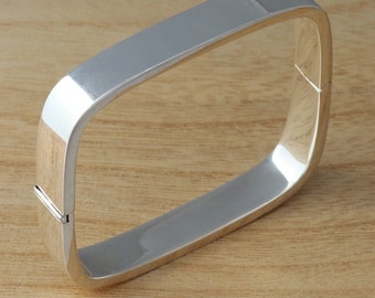 Solid 925 Sterling Silver Square Bangle Bracelet Plain 9mm Heavy UK Hallmarked Gift Boxed