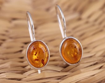 Natural Baltic Amber 925 Sterling Silver Stylish Earrings Gift Boxed
