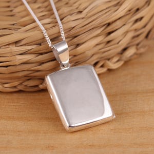 925 Sterling Silver Large Rectangular Plain Photo Locket Pendant Necklace Curb Chain Gift Boxed