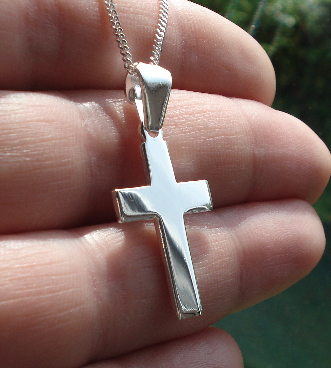 925 Sterling Silver Plain Cross Crucifix Pendant Necklace Curb Chain ...
