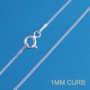 Argent sterling 925 Collier gourmette de 1 mm Divers 14 16 18 20 22 24 26 28 30 pouces