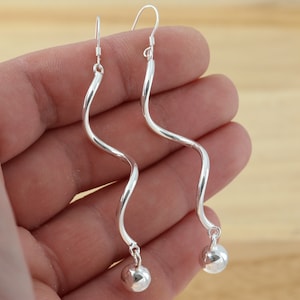 925 sterlingzilveren effen gedraaide hangende druppelbal oorbellen geschenkverpakking