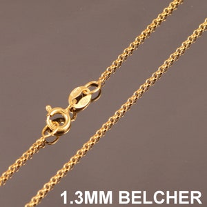 Plaqué or jaune sur argent sterling massif 925 1,3 mm chaîne BELCHER ROLO 16 18 20 22 24 26 28 30 pouces