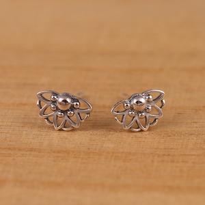 Solide 925 Sterling Silber Lotus Blume Blumen Ohrstecker Ohrringe Geschenkbox