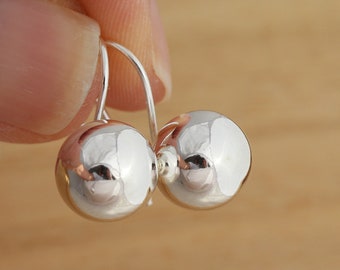 925 Sterling Silver Plain 12mm Ball Dangle Drop Earrings Gift Boxed