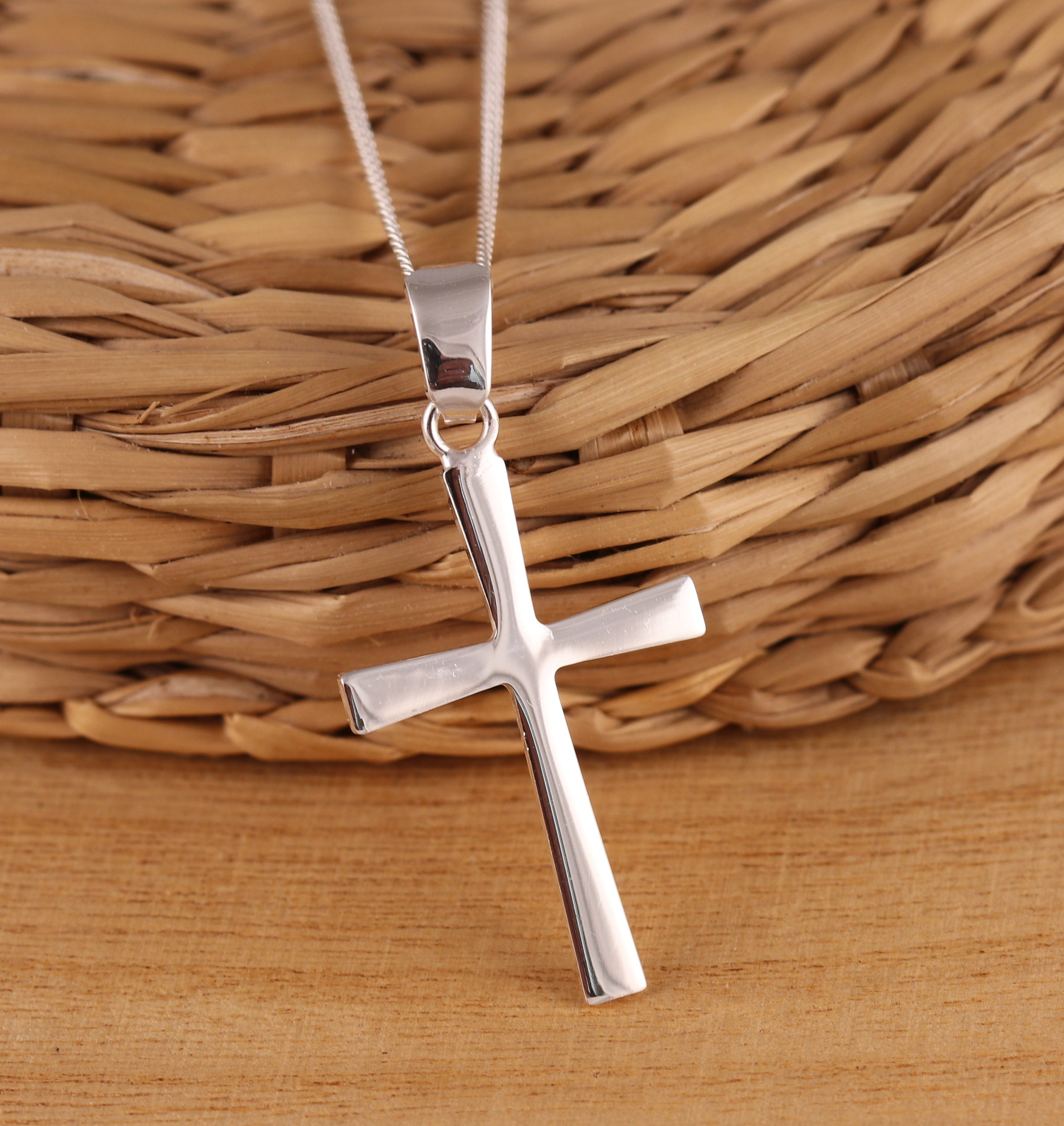Solid 925 Sterling Silver Plain Cross Crucifix Pendant Necklace Curb ...