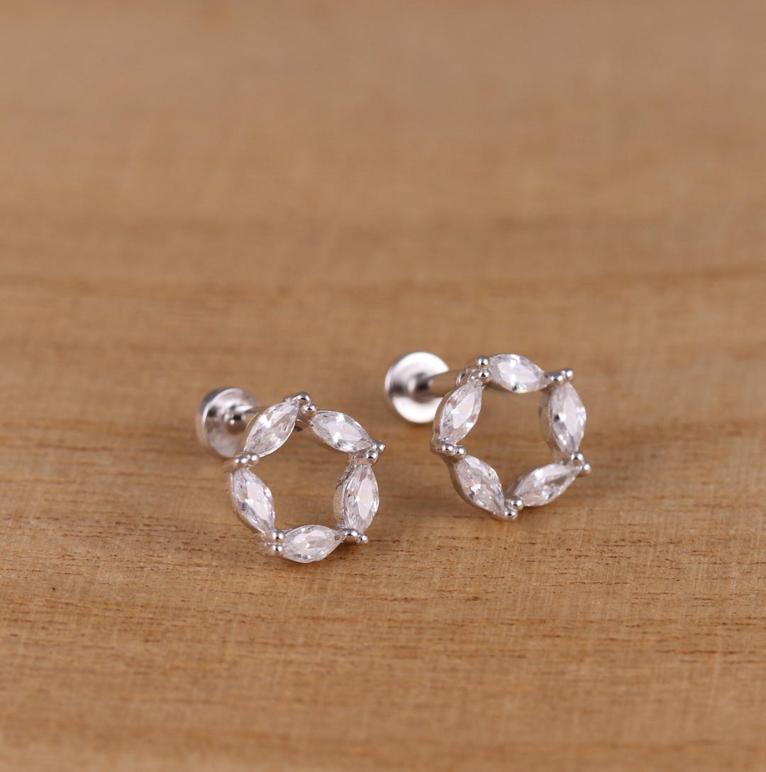 CZ 925スターリングシルバー軟骨イヤリング：オープンサークルスタッド